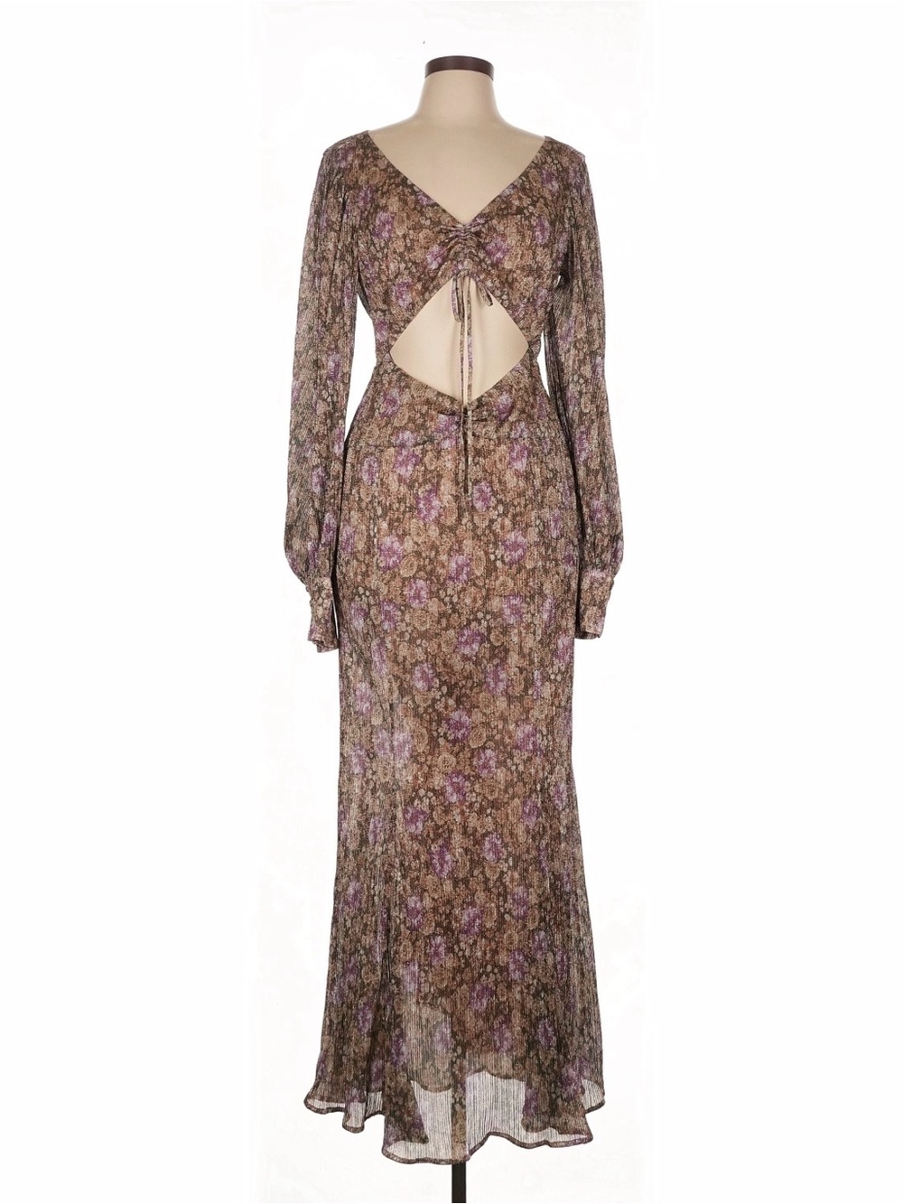 For Love And Lemons Brown & Purple Floral Cutout Maxi Dress